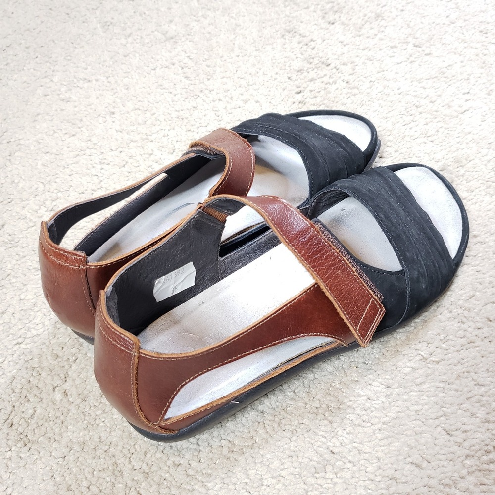 Naot Papaki Koru Sandals 36 US 5-5.5 Black Velvet Nubuck/Cinnamon Leather Shoes - Picture 2 of 11